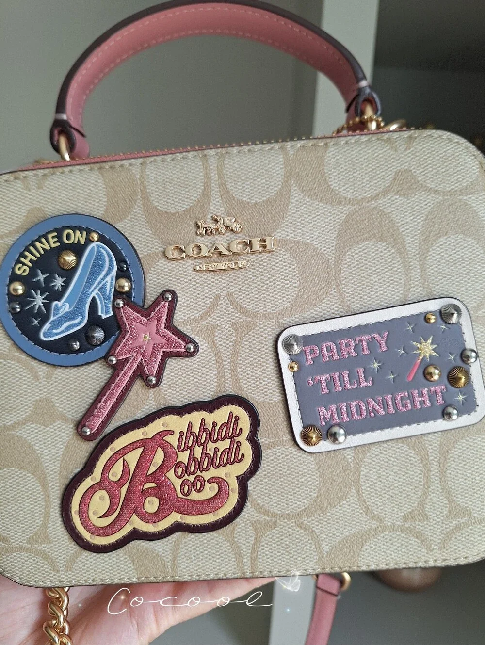 NWT Disney x Coach Cinderella Box Crossbody Bag Signature Canvas Khaki Pink Rare